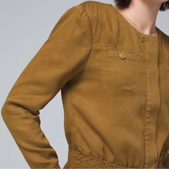 WHBM Smocked peplum soft feminine jacket in bronze brown - XXS - Picture 2 of 7